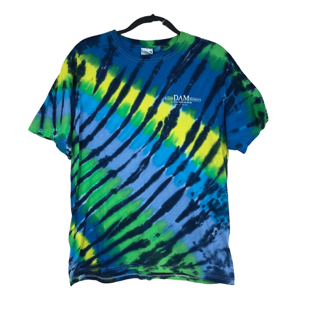 dillon Dam brewery Colorado “Get Your Own Dam Beer” Tye Dye Tee Gildan Preshrunk